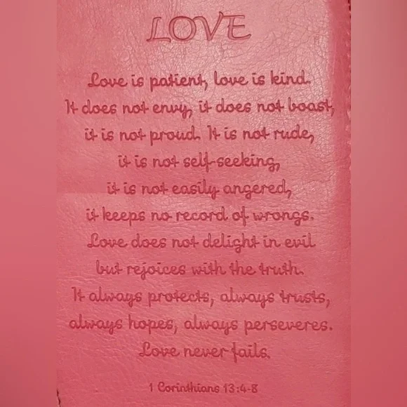 Christian Art Gift NWT Pink/Brown Bible Cover Faux Leather 1 Corinthians 13 Love - Picture 6 of 13